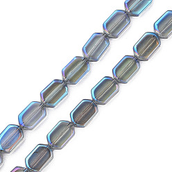 Aguamarina mediana Abalorios de vidrio electrochapa, color de ab, oval, aguamarina mediana, 9.5x6.5x3.5 mm, agujero: 0.9 mm, sobre 78 unidades / cadena, 25.59 pulgada (65 cm)