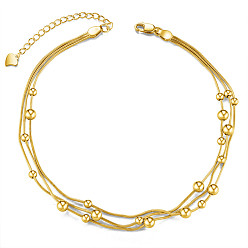 Golden SHEGRACE 925 Sterling Silver Anklet with Triple Layered Chain and Beads, Golden, 8-1/4 inch(21cm)