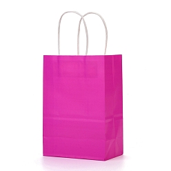 Fuchsia Kraft Paper Bags, Gift Bags, Shopping Bags, with Handles, Fuchsia, 15x8x21cm