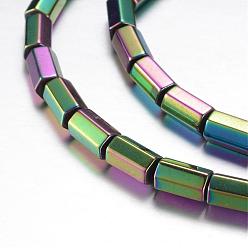 Multi-color Plated Electroplate Magnetic Synthetic Hematite Bead Strands, Grade A, Faceted, Column, Multi-color Plated, 8x5mm, Hole: 1mm, about 50pcs/strand, 15.7 inch(40cm)