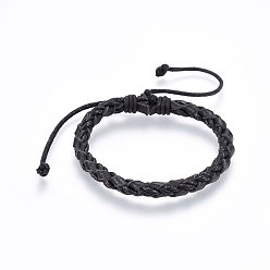 Black Braided Leather Cord Bracelets, with Waxed Cord, Black, 2 inch(5cm)~3-1/8 inch(8cm)