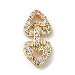 Lavender Brass Micro Pave Cubic Zirconia Fold Over Clasps, Heart, Real 18K Gold Plated, Lavender, 29x14x4.5mm