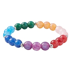 Coloré Bracelet extensible en résine imiattion œil de chat pour femmes, perles rondes, colorées, diamètre intérieur: 2-1/4 pouce (5.6 cm)
