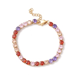 Coloré Bracelet de tennis classique en zircone cubique, placage sous vide 304 bijoux en acier inoxydable pour femmes, or, colorées, 7-1/8 pouce (18 cm)