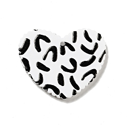 Black Printed Acrylic Pendants, Heart with Leopard Print Pattern, Black, 26x31.5x2mm, Hole: 1.5mm