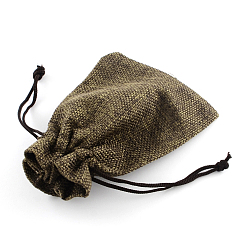 Sienna Polyester Imitation Burlap Packing Pouches Drawstring Bags, for Christmas, Wedding Party and DIY Craft Packing, Sienna, 23x17cm