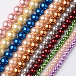 Mixed Color Round Grade A Glass Pearl Beads Strands, Mixed Color, 4~10mm, Hole: 1mm, about 42~112pcs/strand, 15.7 inch