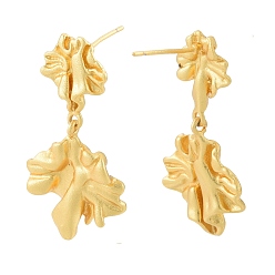 Matte Gold Color Brass Twist Tree Dangle Stud Earrings for Women, Nickel Free, Matte Gold Color, 34mm, Pin: 0.8mm