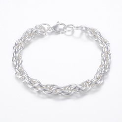 Silver 304 Stainless Steel Link Bracelets, with Lobster Claw Clasps, Silver Color Plated, 8-1/4 inch(210mm)x7.5mm