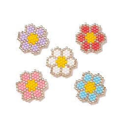 Mixed Color Handmade Japanese Seed Beads, Loom Pattern, Flower, Mixed Color, 18x2mm
