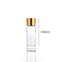 Золотой Четкие стеклянные бутылки шарик контейнеры, Пробирки для хранения шариков с завинчивающейся крышкой и алюминиевой крышкой, колонка, золотые, 2.2x6 см, емкость: 12 мл (0.41 жидких унций)