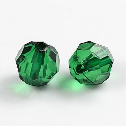 Sea Green Transparent Acrylic Beads, Faceted Round, Sea Green, about 12mm in diameter, hole: 2mm, about 568pcs/500g