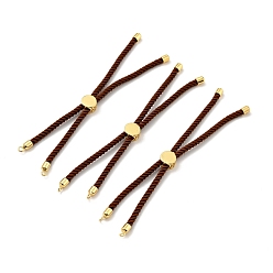 Saddle Brown Half Finished Twisted Milan Rope Slider Bracelets, with Rack Plating Brass Cord Ends & Open Loop, Cadmium Free & Lead Free, for Connector Charm Bracelet Making, Golden, Saddle Brown, 222~230x3mm