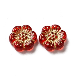 Red Transparent Plating Acrylic Beads, Golden Metal Enlaced, Plum Blossom, Red, 12~13x4mm, Hole: 1mm, about 1150pcs/500g