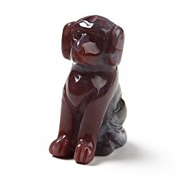 (RRHB277) Кристалл на подкладке из медово-бежевого цвета Украшение дисплея скульптуры из натурального индийского агата, для домашнего офисного стола, собака, 39~41x26~27x16~17 мм