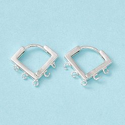925 Sterling Silver Plated Brass Hoop Earring Finding, Twist Rhombus, with Horizontal Loops, Cadmium Free & Lead Free, Long-Lasting Plated, 925 Sterling Silver Plated, 16.5x17x2mm, Hole: 1mm, Pin: 1mm