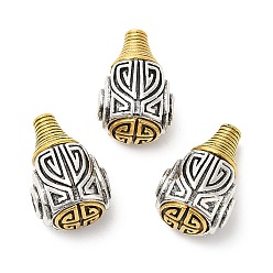 Antique Silver & Antique Golden Rack Plating Tibetan Style Alloy 3 Hole Guru Beads, T-Drilled Beads, Gourd, Cadmium Free & Lead Free, Antique Silver & Antique Golden, 19.5x12.5x11.5mm, Hole: 1.8mm and 2.4mm