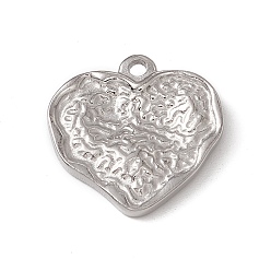 Stainless Steel Color 304 Stainless Steel Pendants, Textured, Heart Charm, Stainless Steel Color, 17x18x3.5mm, Hole: 1.6mm