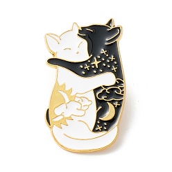 Negro Pin de esmalte de gato abrazando, broche de aleación animal para ropa de mochila, dorado, negro, 35.5x22x1 mm