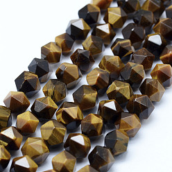 Tiger Eye Natural Tiger Eye Beads Strands, Star Cut Round Beads, Grade A, Faceted, 8~8.5mm, Hole: 1mm, about 48~50pcs/strand, 14.9~15.1 inch(38~38.5cm)