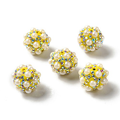 Yellow Polymer Clay Rhinestone Beads, with Imitation Pearl, Round, Yellow, 17~17.5mmx17mm, Hole: 1.6mm