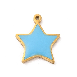 Bleu Ciel Foncé 304 Bijoux émaillés en acier inoxydable, charme étoiles, or, bleu profond du ciel, 14.5x13x1.4mm, Trou: 1mm
