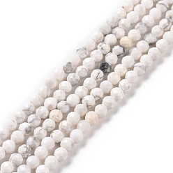 Howlite Chapelets de perles howlite naturelles , facette, ronde, 3~3.5mm, Trou: 0.8mm, Environ 112 pcs/chapelet, 15.35'' (39 cm)