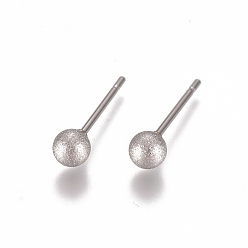 Stainless Steel Color 304 Stainless Steel Stud Earrings, Ball Stud Earrings, Textured, Stainless Steel Color, 15x4mm, Pin: 0.8mm