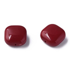 Rouge Foncé Perles acryliques opaques, carrée, rouge foncé, 15x15x7.5mm, Trou: 1.2mm, environ375 pcs / 500 g