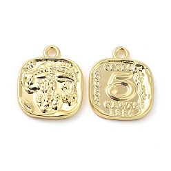 Light Gold Rack Plating Alloy Pendants, Cadmium Free & Lead Free, Square Charms with Number 5, Light Gold, 16x13.5x2mm, Hole: 1.6mm