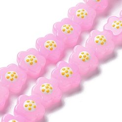Pink Chapelets de perles en verre, avec l'émail, fleur, rose, 14.5~15x14x8~8.5mm, Trou: 1mm, Environ 25 pcs/chapelet, 13.46'' (34.2 cm)