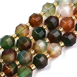 Coloré Paon naturelles perles en agate brins, facette, avec des perles de rocaille, teint, ronde, colorées, 8x7.5mm, Trou: 1.2mm, perles: 3.5x2 mm, Environ 34 pcs/chapelet, 15.35 pouce (39 cm)