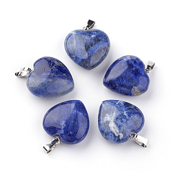 Sodalite Natural Sodalite Pendants, with Platinum Tone Alloy Findings, Heart, 22~23x20~21x9~10mm, Hole: 2.5x5.5mm