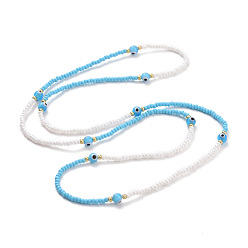 Bleu Ciel Mauvais œil au chalumeau et perles de verre perles élastiques à la taille chaînes de perles, chaînes de corps d'été, chaînes de bijoux de bikini pour femmes filles, bleu ciel, 31-1/2 pouce (80 cm)