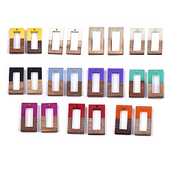 Mixed Color Resin & Wood Pendants, Rectangle, Mixed Color, 27~28x14.5x3~4mm, Hole: 1.5mm