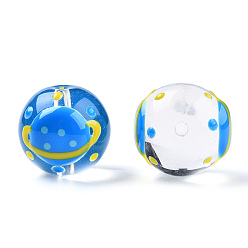 Bleu Dodger Perles de lampwork faites à la main transparentes, rond avec motif planète, Dodger bleu, 17x16x15mm, Trou: 1.8~2mm