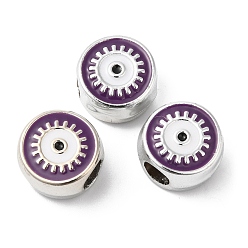Púrpura Cuentas europeas de plástico ccb, abalorios de grande agujero, plano y redondo con mal de ojo, púrpura, 12x11.5x7.5 mm, agujero: 4.8 mm
