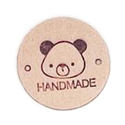 Pêche Étiquettes d'étiquettes en cuir microfibre, étiquette en relief à la main, avec des trous, pour les jeans de bricolage, , , accessoires de chapeau, plat rond avec l'ours, 25mm