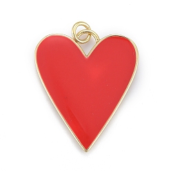 Rouge Laiton émail pendentifs, réel 18 k plaqué or, plaqué longue durée, cœur, rouge, 27x22x2mm, trou: 3 mm, anneaux sautés: 5x1 mm