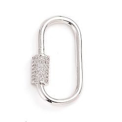 Platinum Brass Micro Pave Clear Cubic Zirconia Screw Carabiner Lock Charms, for Necklaces Making, Oval, Platinum, 30x17x5.5mm, Screw: 9.5x5.5mm
