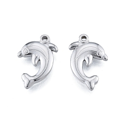 Stainless Steel Color 304 Stainless Steel Pendant, Dolphin Charms, Stainless Steel Color, 22.5x14x3mm, Hole: 1.6mm