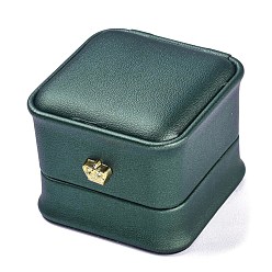 Dark Green PU Leather Ring Box, with Golden Iron Crown, for Wedding, Jewelry Storage Case, Square, Dark Green, 2-1/4x2-1/4x1-7/8 inch(5.8x5.8x4.7cm)