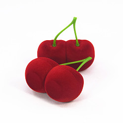 Темно-Красный Подарочные коробки с бархатными кольцами на День святого Валентина в форме вишни, футляр для хранения ювелирных изделий для колец, , темно-красный, 6x3.5x7 см