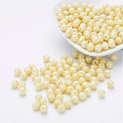 Jaune Champagne Perles acryliques de poly styrène respectueuses de l'environnement, de couleur plaquée ab , ronde, jaune champagne, 8mm, trou: 1 mm, environ 2000 pcs / 500 g