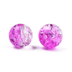 Magenta Transparent Crackle Acrylic Beads, Round, Magenta, 8x7.5mm, Hole: 1.8mm, about 1700pc/500g