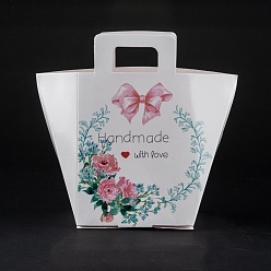 Fleur Sac cadeau rectangle en papier kraft créatif pliable, sac de faveur de mariage, motif de fleur, 15.5x8x17.5 cm