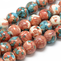 Tomato Synthetic Ocean White Jade Beads Strands, Dyed, Round, Tomato, 8~9mm, Hole: 1mm, about 49pcs/strand, 15.7 inch