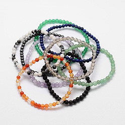 Mixed Stone Natural & Synthetic Gemstone Beaded Stretch Bracelets, Round, 52mm, Bead: 4~5mm in diameter