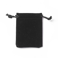 Negro Bolsas de terciopelo de embalaje, bolsas de cordón, negro, 15~15.2x12~12.2 cm