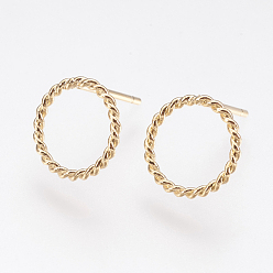 Real 18K Gold Plated Long-Lasting Plated Brass Stud Earrings, Nickel Free, Ring, Real 18K Gold Plated, 10mm, Pin: 0.7mm